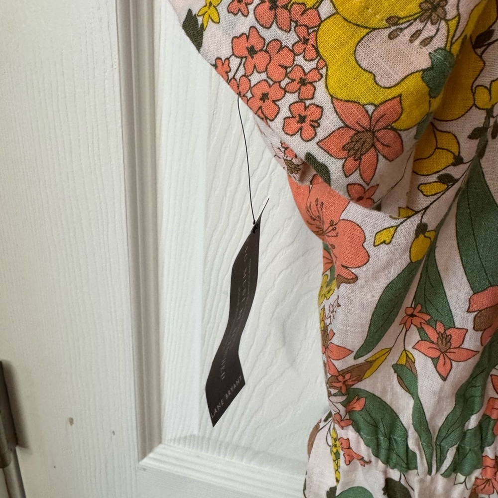 Lane Bryant Floral Print Linen Jumpsuit with Short Sleeves - Picture 7 of 8